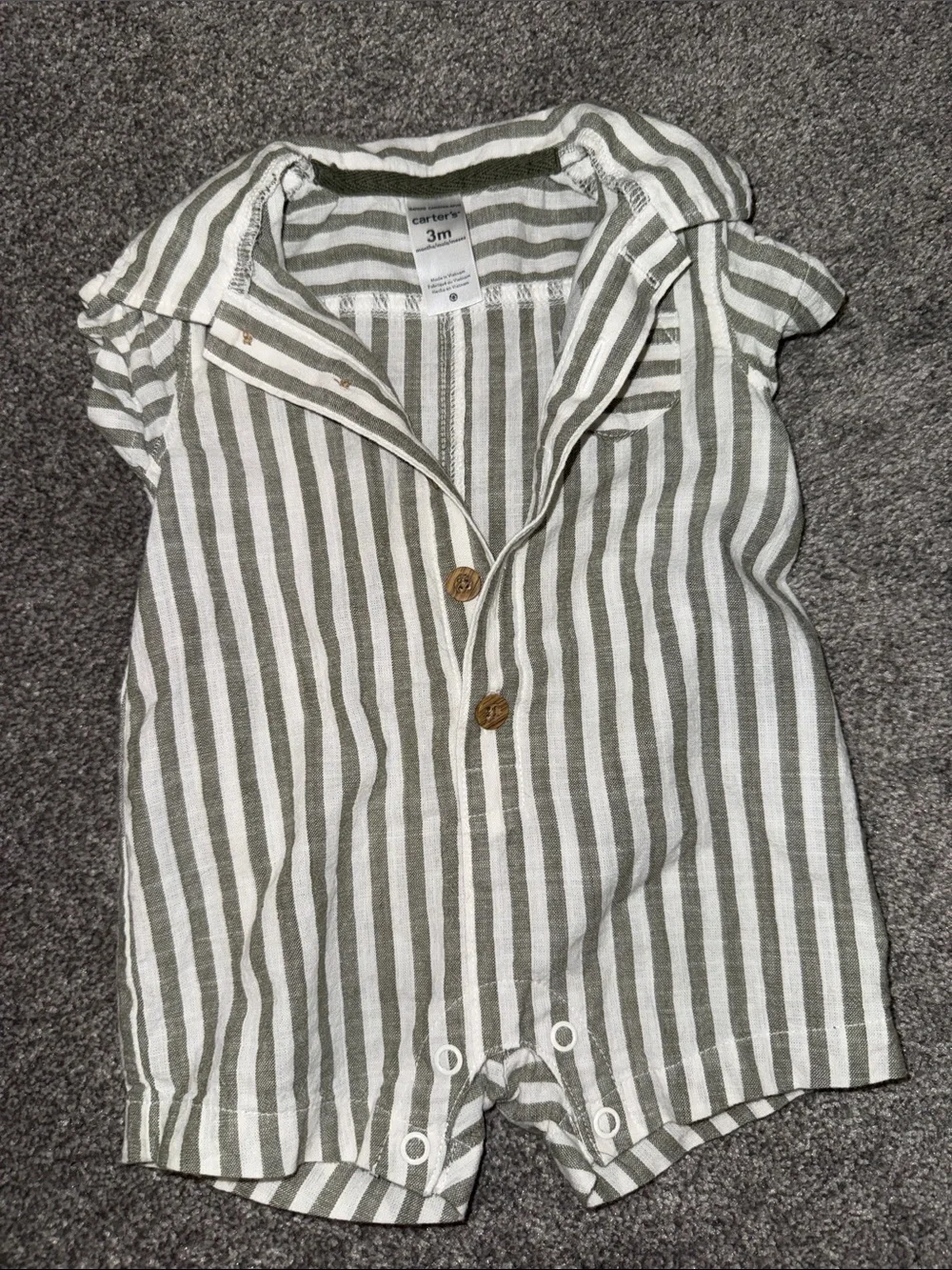 Carter's Green and White Striped Button Romper